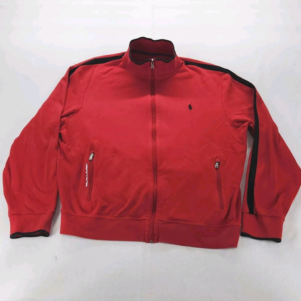 Mens Polo Ralph Lauren Performance Red Full zip Jacket Long Sleeve Y2K 90's XL